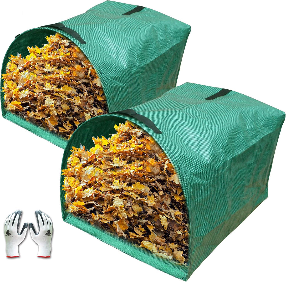 Gardzen 2-Pack 53 Gallon Dustpan-Type Yard Waste Bags, Reusable Heavy Duty Collapsible Garden Leaf