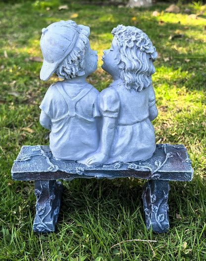 Garden First Kiss Outdoor Statue Decorative, Flower Bed Decor Puppy Love Kissing Couple,Boy and