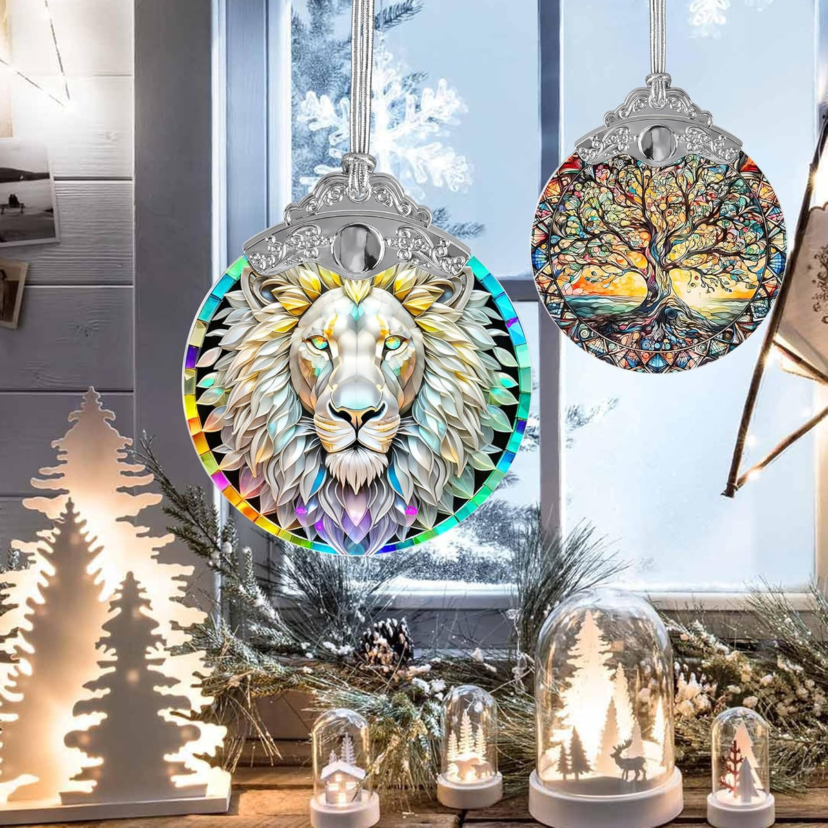 Stained Glass Suncatcher, Jocidea Lion Ornament, Christmas Ornaments, Holidays Ornaments, Christmas