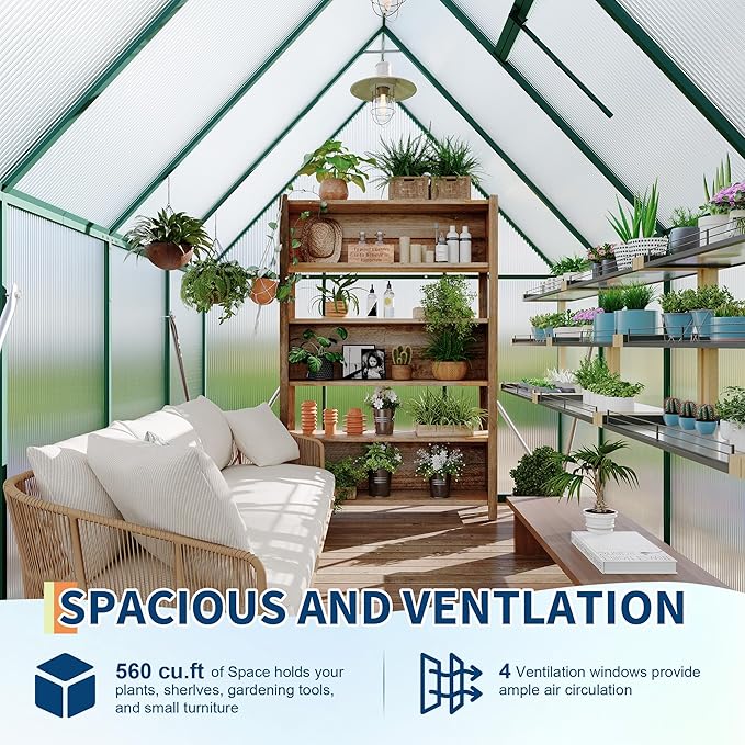 6'X7' Aluminum-Framed Polycarbonate Greenhouse, Heavy Duty Polycarbonate Greenhouse with Quick