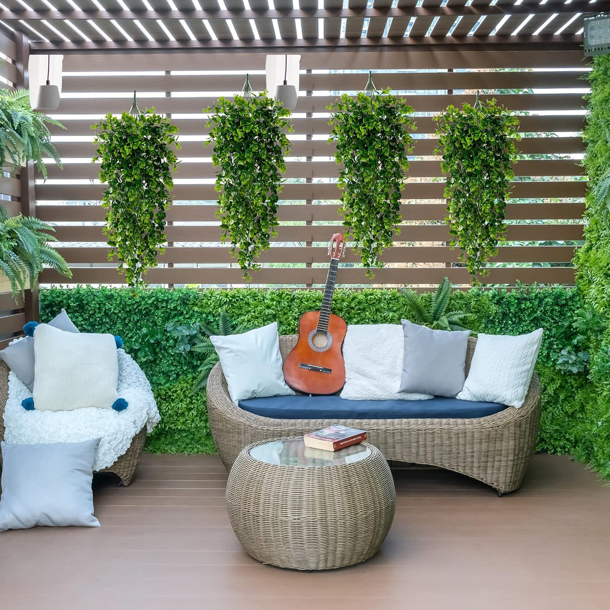Sggvecsy 4 Pack Artificial Hanging Plants Fake Hanging Plant Faux Hanging Eucalyptus Plants UV