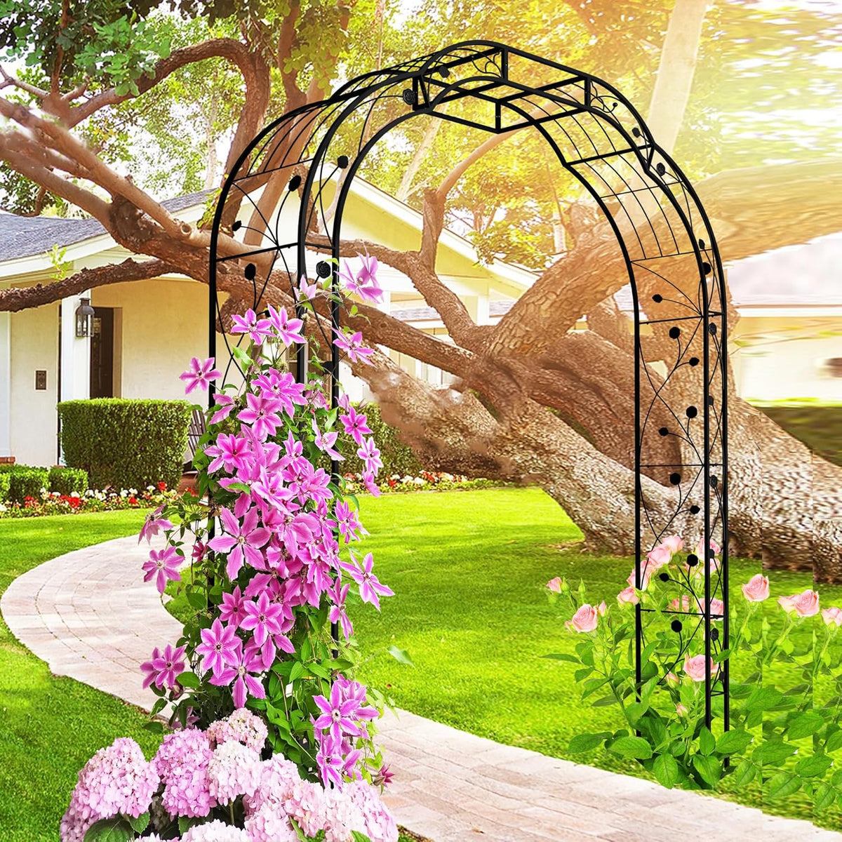 Metal Garden Arch 8.2 FT High x 6.2 FT Wide Garden Arbor Trellis for Outdoor Climbing Plants