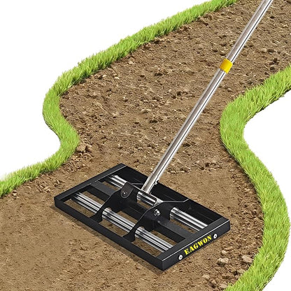 17"x10"Lawn Leveling Rake with Aluminum Rollers, Stainless Steel Yard Lawn Leveler Tool with