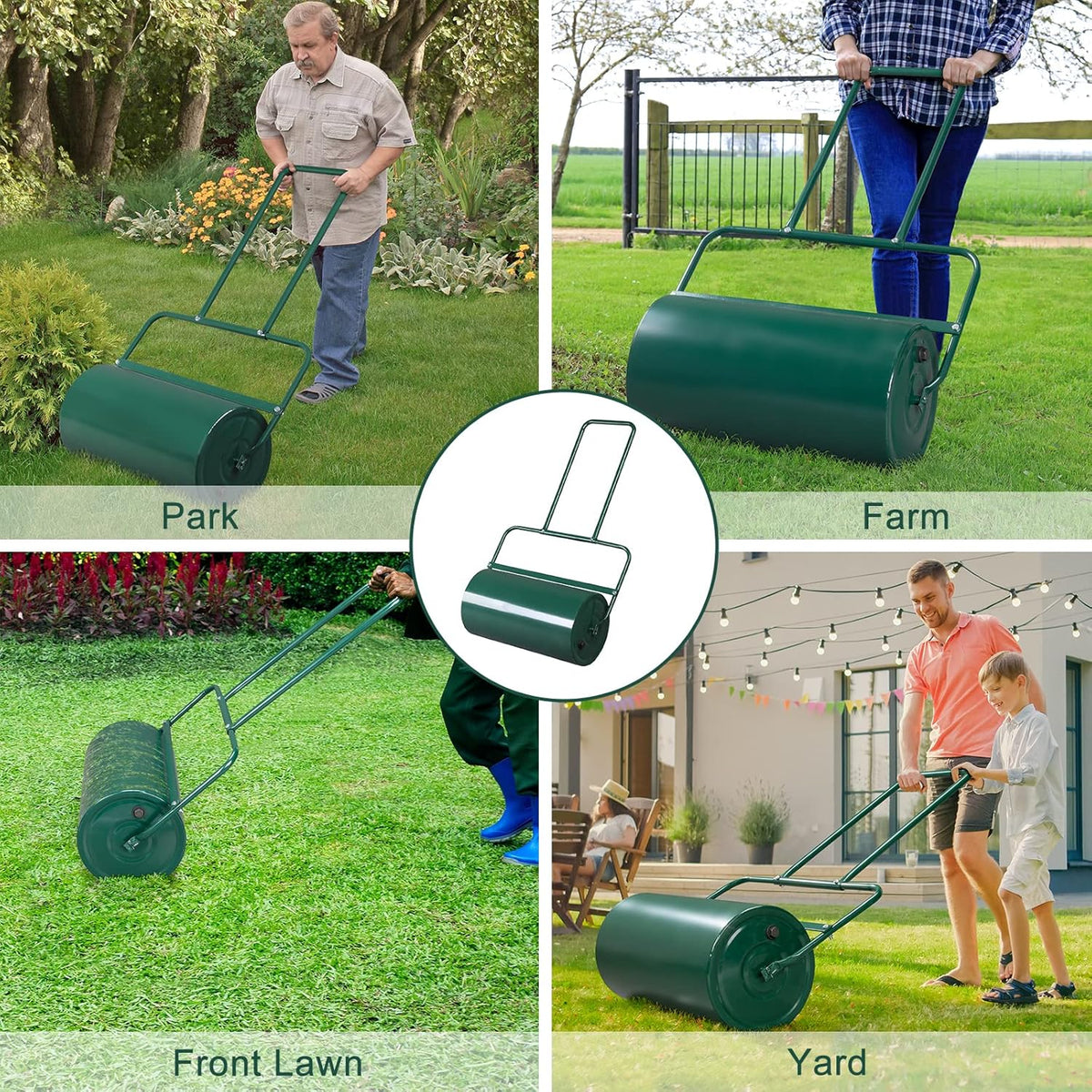 Outvita Lawn Roller, 13 Gallons Water and Sand Filled Garden Drum Roller with U Shaped Handle Tow