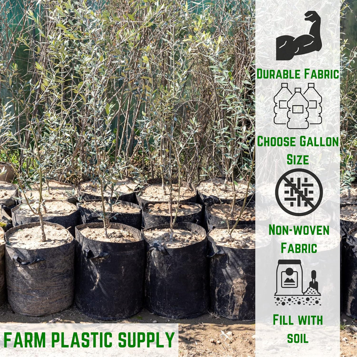 Farm Plastic Supply - 100 Gallon Fabric Grow Bags - (1 Pack) - Nonwoven Fabric Pots with Handles