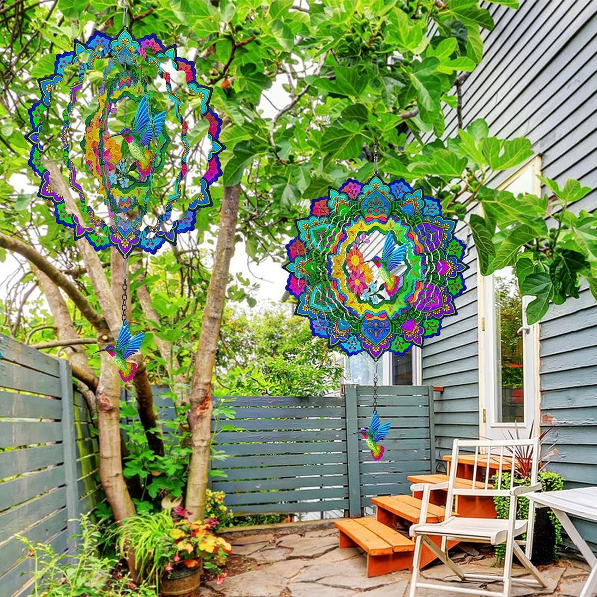 Hummingbird Wind Spinners, 12In Hanging Wind Spinner for Women Mom Grandma, 3D Stainless Steel