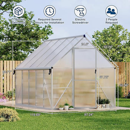 8'X10' Aluminum-Framed Polycarbonate Greenhouse, Heavy Duty Polycarbonate Greenhouse with Quick