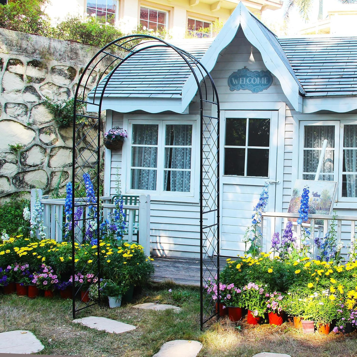 Garden Arbor 7.9 Ft High x 3.8 Ft Wide Sturdy Metal Archway with Ground Stakes to Enhance Stability