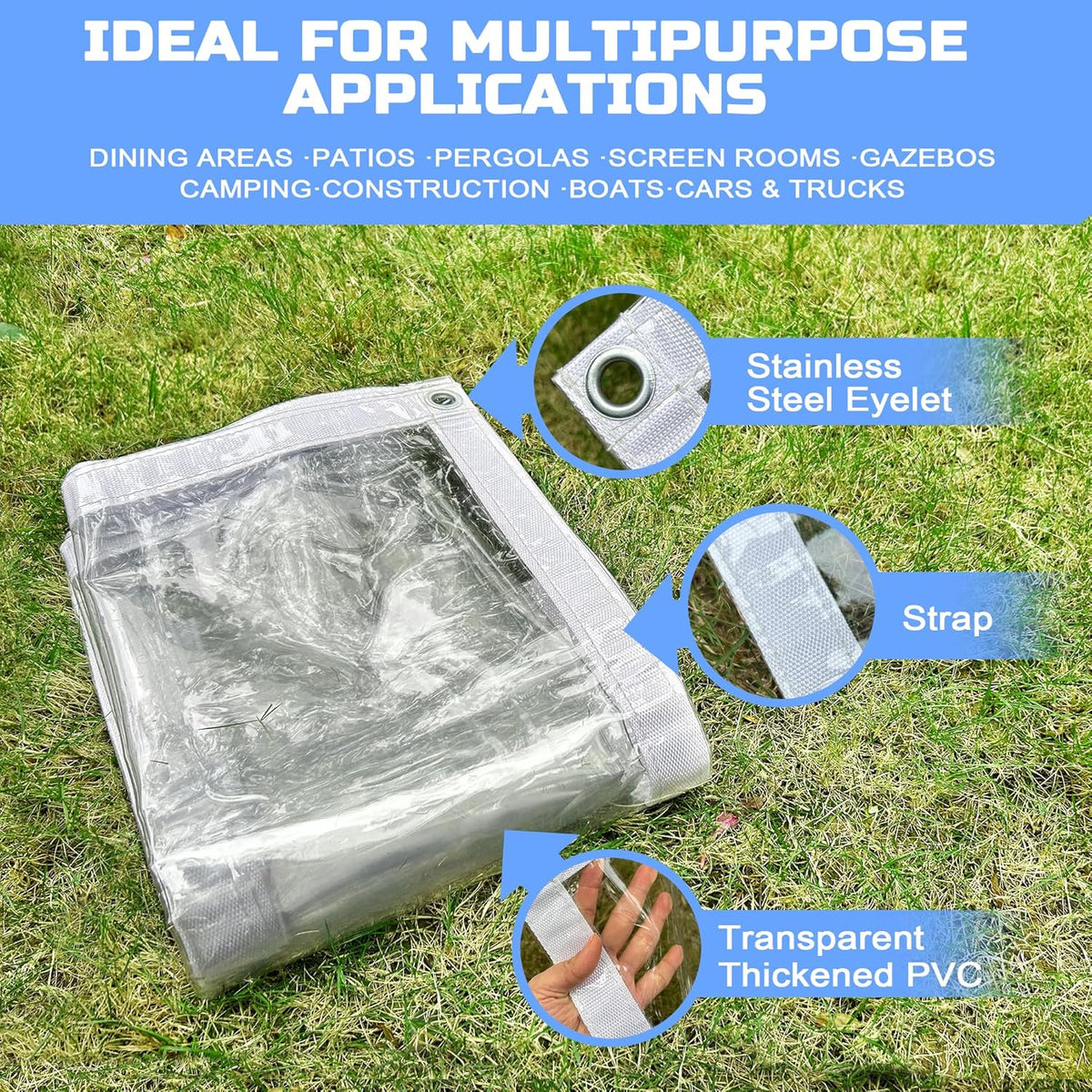 Clear Tarp 3 x 3FT, 20 Mil Clear Vinyl Tarp, Small Cover Plastic Sheeting with Grommets
