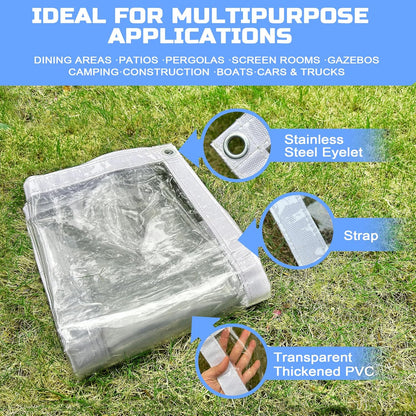 Clear Tarp 3 x 3FT, 20 Mil Clear Vinyl Tarp, Small Cover Plastic Sheeting with Grommets