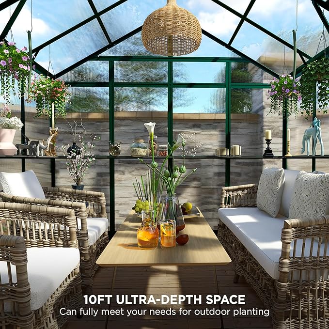 HOWE 8x8x7.5 FT Aluminum Greenhouses for Outdoors,Polycarbonate Greenhouse with 2 Vents Lockable