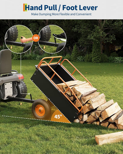 GarveeLife Heavy Duty ATV Trailer Steel Dump Cart, 750 LBS 15 Cubic Feet, Garden Utility with