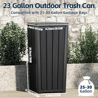 Outdoor Trash Can 23 Gallon Garbage Can with Lid Waterproof Resin Garbage Patio Waste Bin for