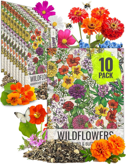 Seed Needs Wildflower Seeds Hummingbird and Butterfly Seed Mix | 10 Packs (1 Ounce Each) No Filler