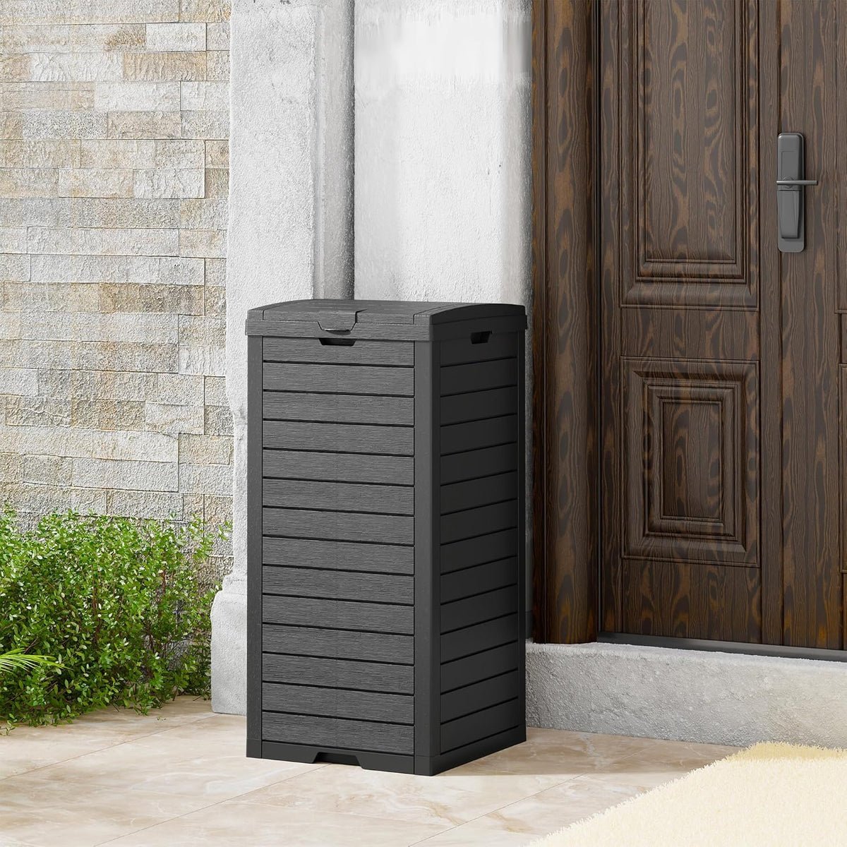 31 Gallon Outdoor Trash Can, Waterproof Resin Garbage Can with Lid and Drip Tray Easy Cleaning