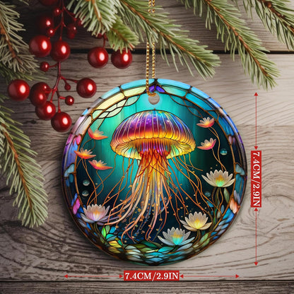Colorful Ceramic Jellyfish Christmas Ornament, Jellyfish Ornaments for Christmas Tree, Holiday
