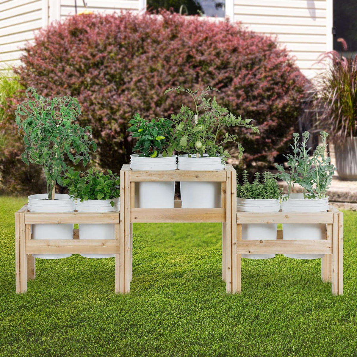 Greenes Fence Two-Tiers Six Bucket Elevated Cedar Wood Garden Frame, 79 in. x 16 in. x 30 in.