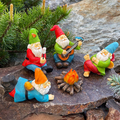 Mood Lab Miniature Garden Gnomes - Camping Gnome Kit of 5 pcs - Figurines & Accessories Set