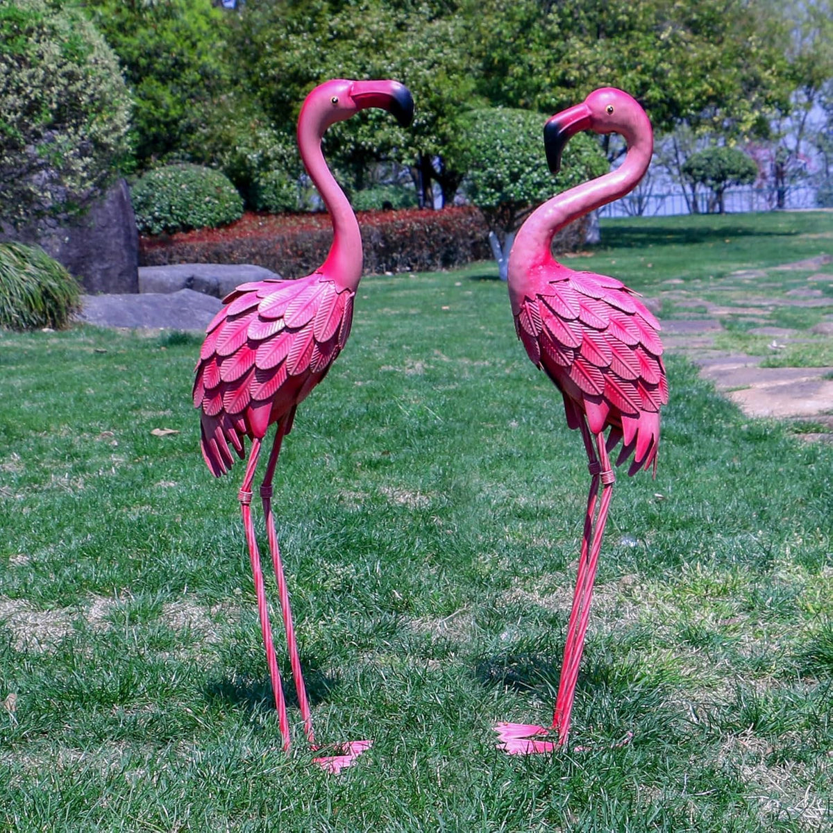 YOUKI Metal Yard Art Flamingo Decor Pink Flamingos for Yard Garden Statues Red Flamingo Yard Art