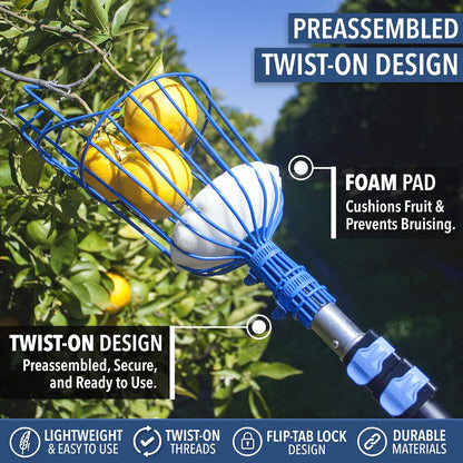 EVERSPROUT 4.5-to-12ft Durable Fruit Picker with 20+ Foot Reach – Telescoping Fruit Picker Pole