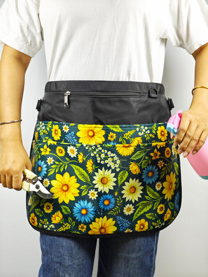Bafelia Garden Apron for Women with 7 Pocket,Half Florist Apron Harvesting Apron (Green Flowers)