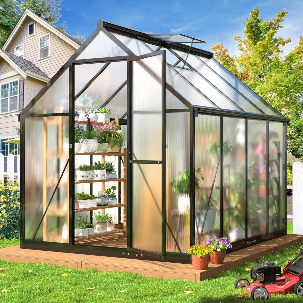 WKM 5.8x7.3 FT Greenhouse for Outdoors, Quick-fit Structure Greenhouse with Window for Ventilation