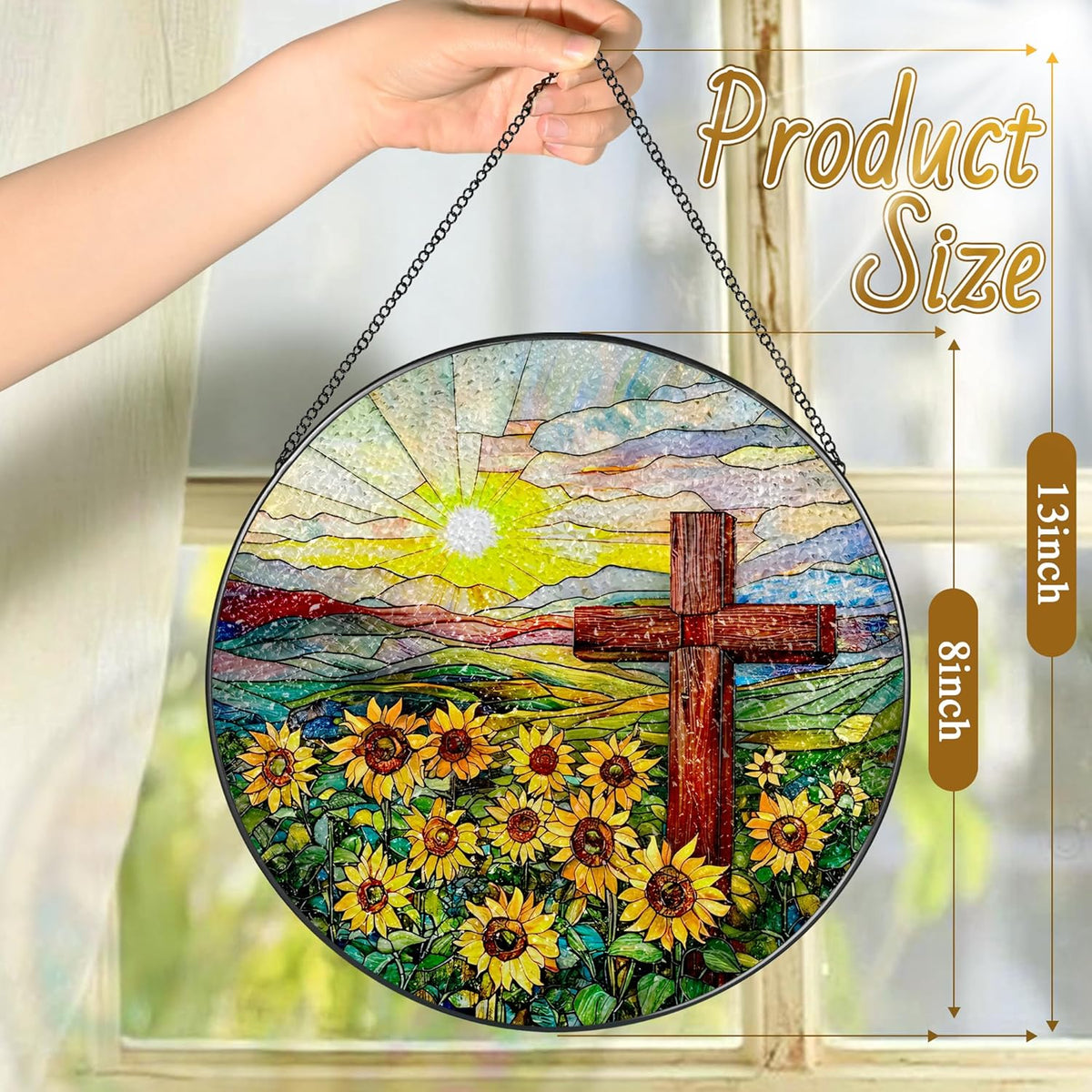 Cross Stained Glass Sun Catcher, Stained Glass Window Hanging, 8 Inch Suncatchers for Windows
