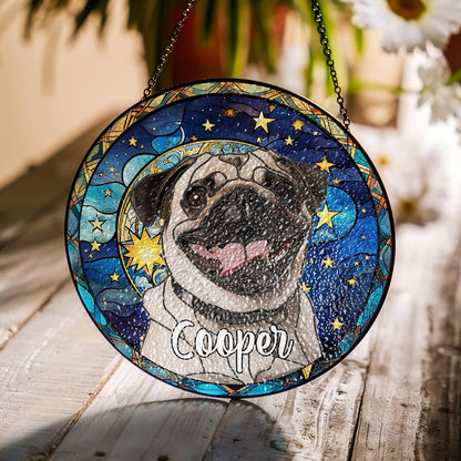 Pet Stained Glass Suncatcher Personalized Custom Name Pet Photo Ornament Window Hanging Home Decor