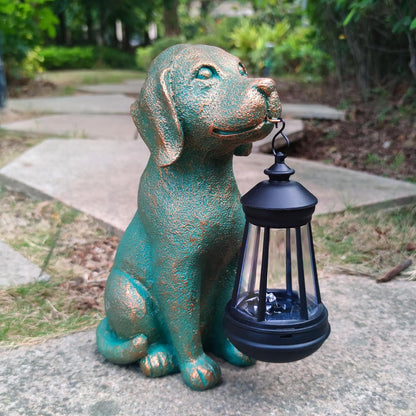 Dog Garden Statues with Solar Lantern Outdoor Decor-Dog Solar Figurines Lights Decorations for