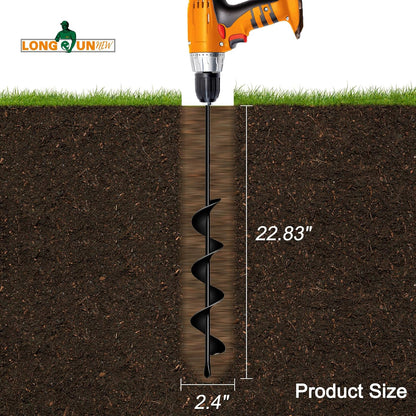 Auger Drill Bit for Planting 2.4"(D) x22.84(L), Garden Ground Earth Spiral Drill Bit for 3/8" Hex