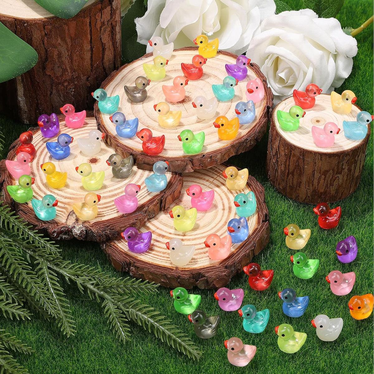 280 pcs Luminous Mini Resin Ducks, Glow in The Dark Tiny Ducks Figures to Hide, Bulk Plastic Duck