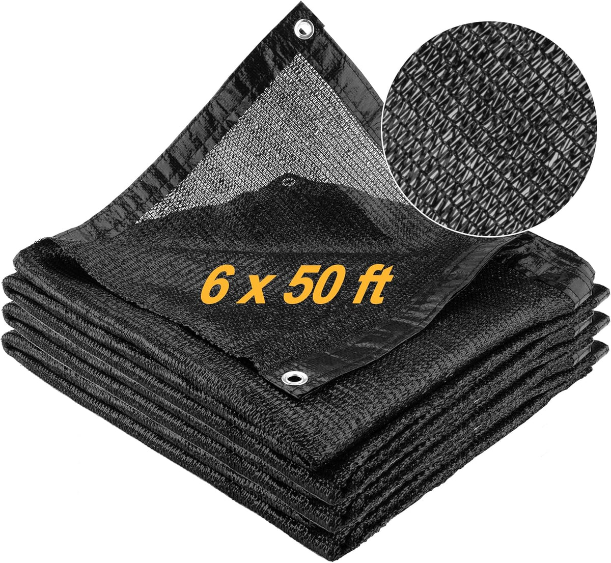 SPORTYOUTH 70% Shade Cloth for Patio, 6x50 ft Mesh Tarp with Grommets, UV Resistant Black Sunblock