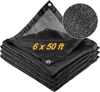 SPORTYOUTH 70% Shade Cloth for Patio, 6x50 ft Mesh Tarp with Grommets, UV Resistant Black Sunblock
