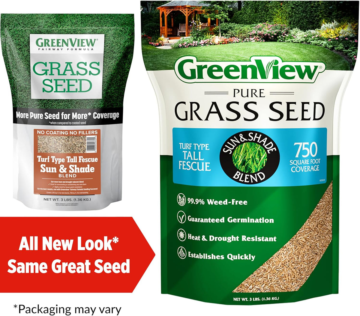 GreenView Pure Grass Seed Turf Type Tall Fescue Sun & Shade Blend, 3 lb. Bag – Covers up to 750 sq.
