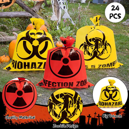 CNhoqc Halloween Lawn Trash Bags - 6Pcs Zombie Warning Reusable Waste Bags with Twist Ties, Fallen