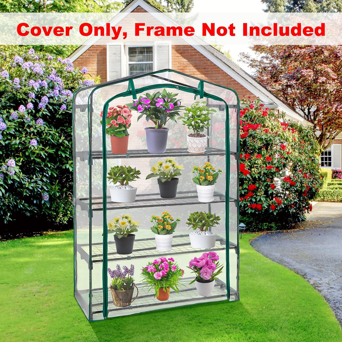 DECOHS Extra Wide 4 Tier Greenhouse Replacement Cover- 63 x 40 x 19 Inch Clear PVC Plant Gardening
