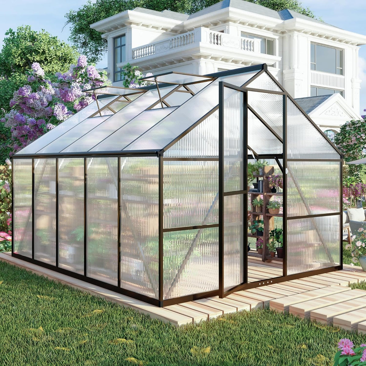 8x10 FT Greenhouses for Outdoors, Polycarbonate Greenhouse with PC Panels, Greenhouses for Outdoors