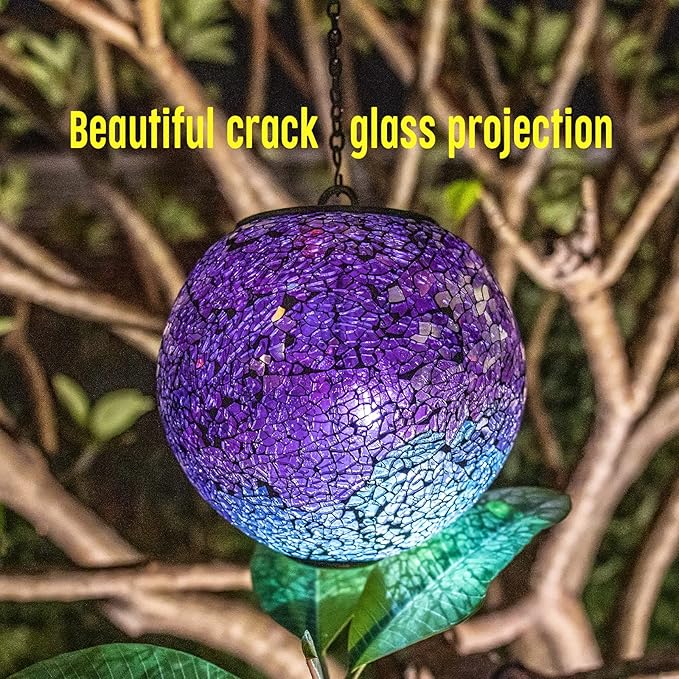 VCUTEKA Solar Lanterns Outdoor Waterproof - Hanging Solar Lights Garden LED Lanterns Mosaic Crack