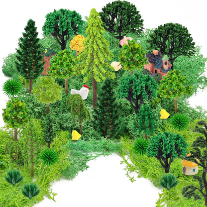 36 Pcs Green Mixed Model Trees with 40g Moss, Diorama Trees Grass Mini Fake Miniature Trees Moss