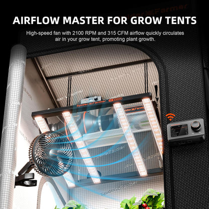 Spider Farmer New Grow Tent Clip Fan 6", EC Motor, Custom 10 Dynamic Wind Speeds and 10-Level