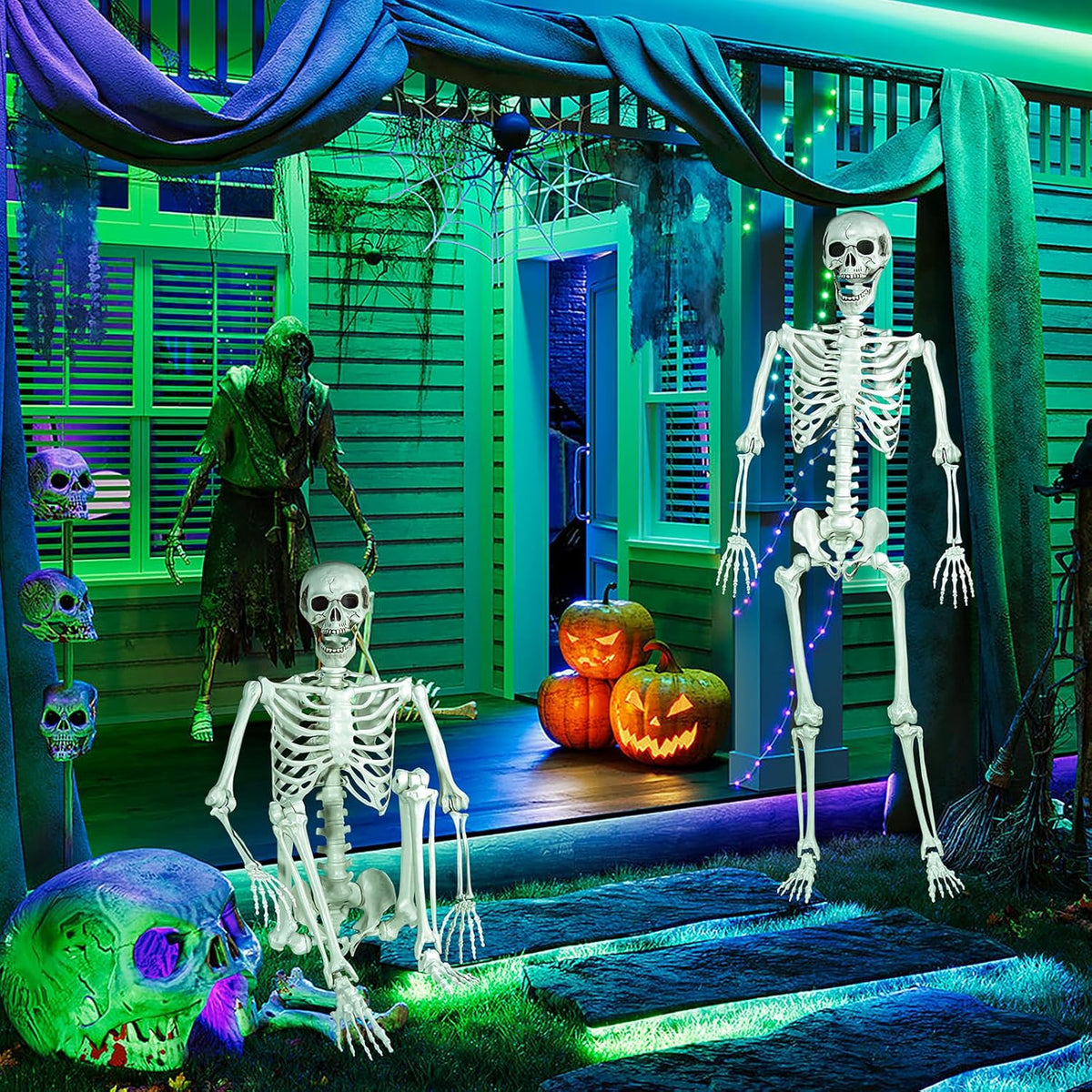 Halloween Skeleton, Realistic Life Size Skeleton with Movable Joints for Halloween Party Haunted