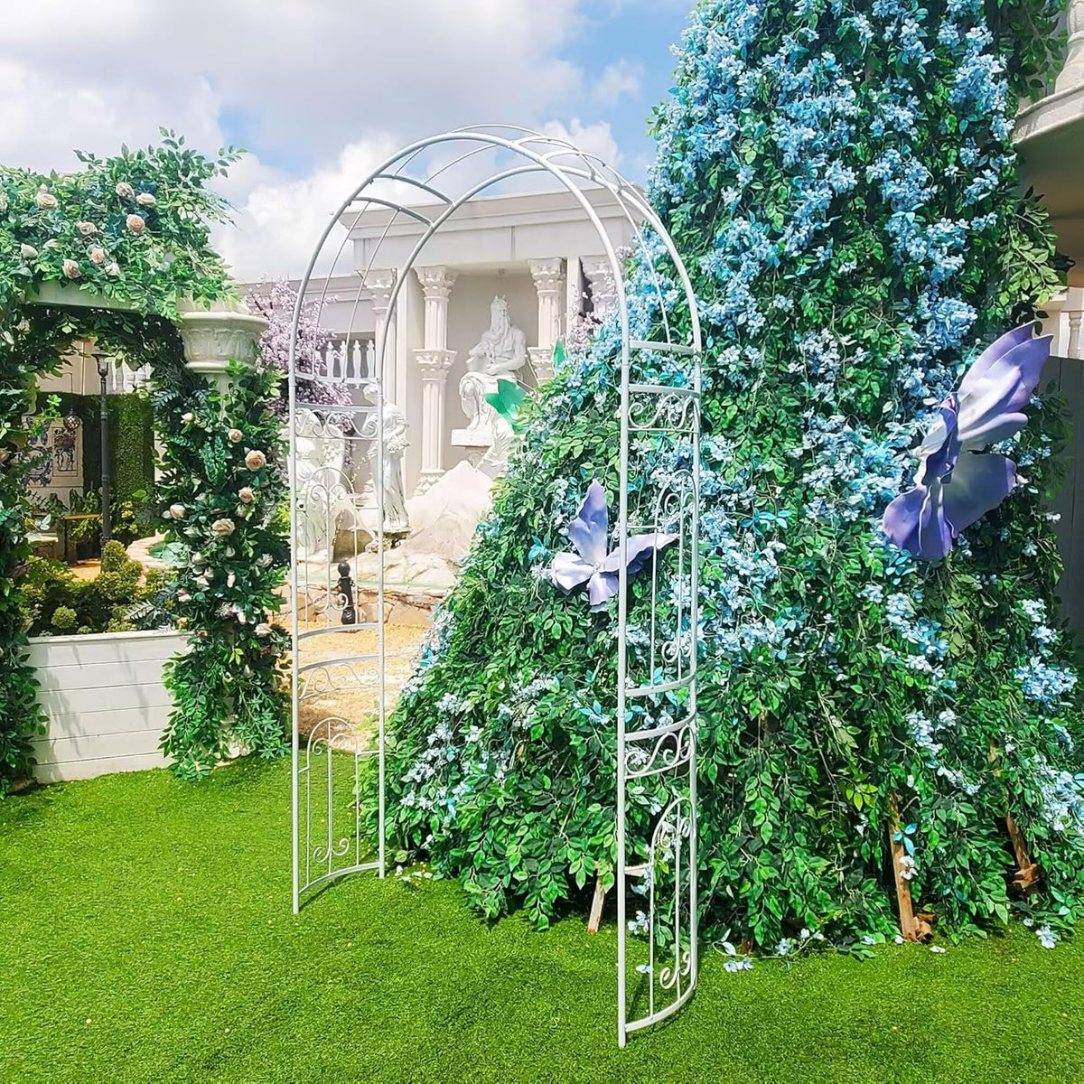 White Wedding Arch Garden Arbor Curved Metal Archway with Elegant Curve for Climbing Plants Roses
