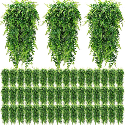 Geosar 96 Pcs Artificial Hanging Plants 32 Inch Hanging Boston Ferns Plastic Fake Plants for Wall