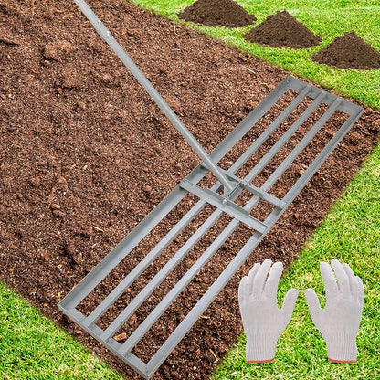 Lawn Leveling Rake – Heavy-Duty Galvanized Steel Yard Leveling Rake with Adjustable 48x12 Inch Rack
