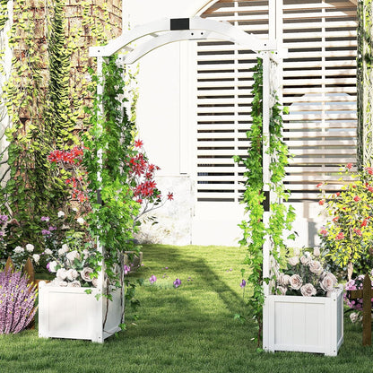 Happygrill Garden Arbor with Planter Boxes, Outdoor Wedding Arch with Trellis for Climbing Plants