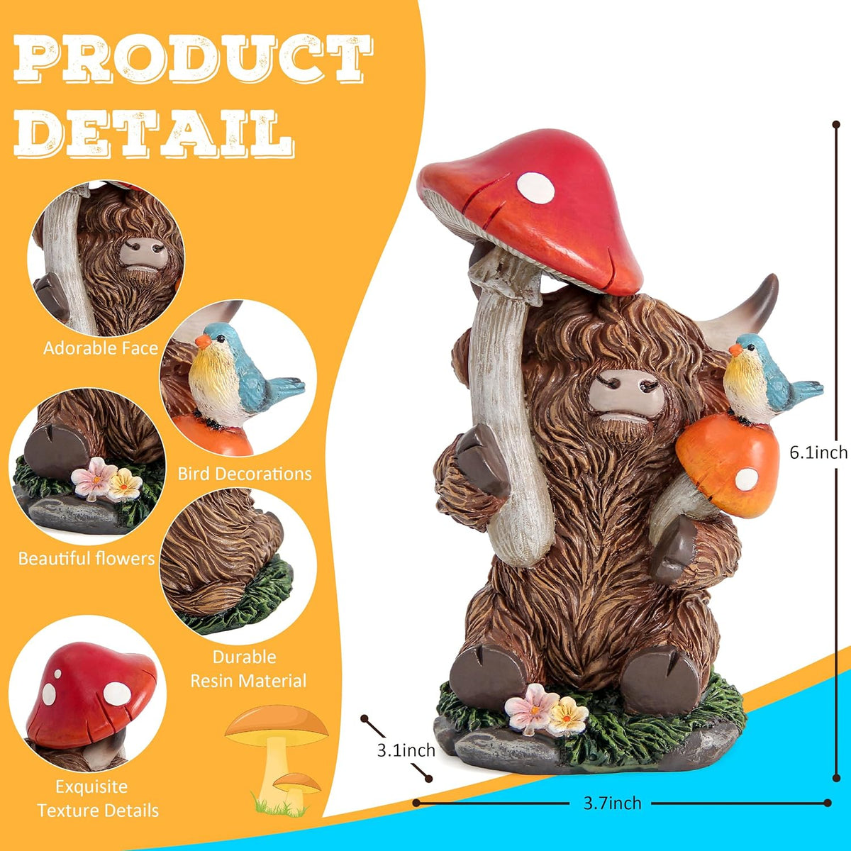 Highland Cow Figurine for Garden Decor,Garden Cow Decor for Outdoor Statues,Highland Cow