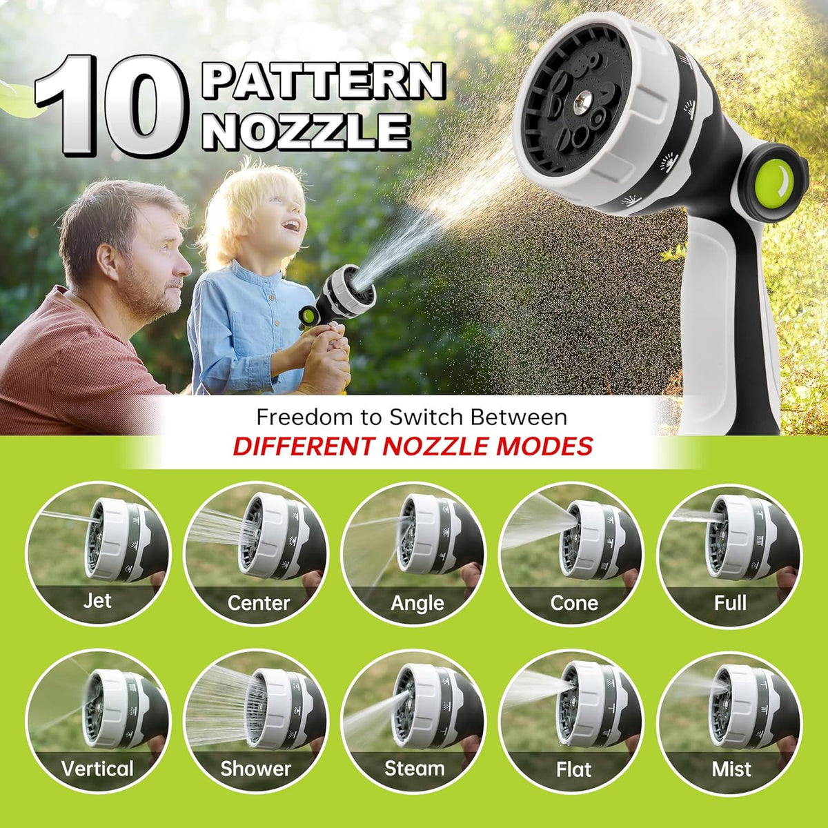 Retractable Garden Hose Reel, 65FT Heavy Duty Hose With 10 Spray Patterns - Leakproof, Durable &