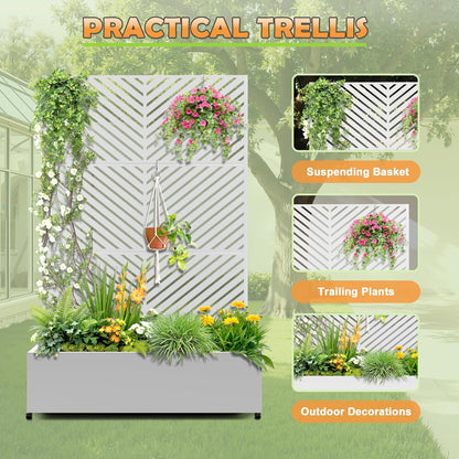Metal Raised Garden Bed with Trellis, 2-in-1 Planter Box & Privacy Screen for Climbing Plants