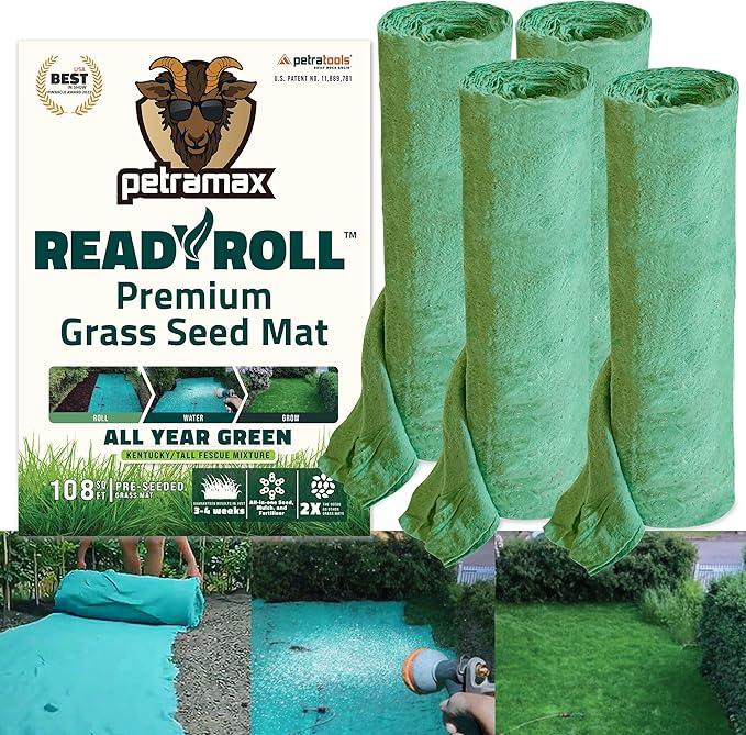 Petramax ReadyRoll Biodegradable Grass Seed Mat for Lawn (432 ft.) - All Year Green 3-in-1 Tall