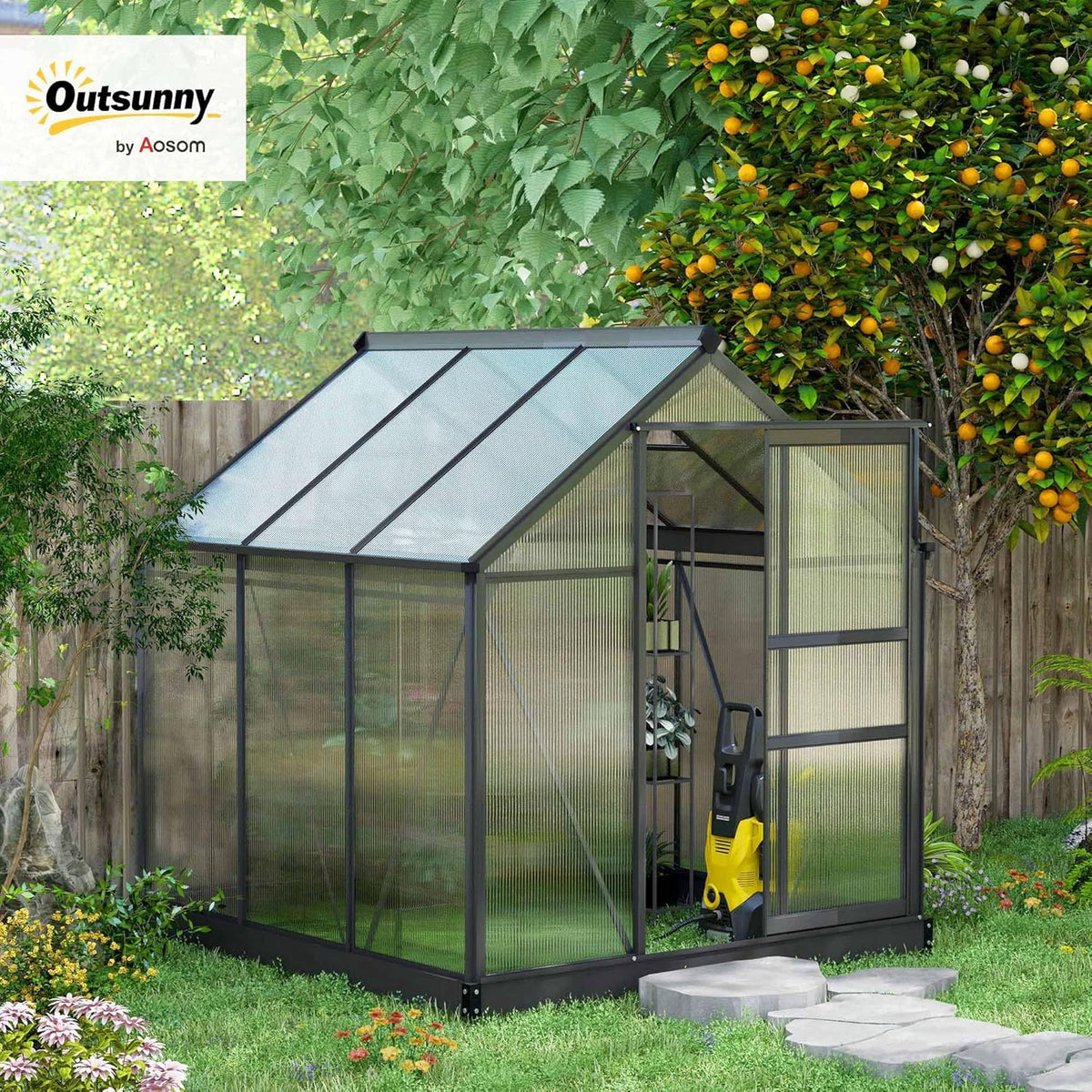 Outsunny 6' x 6' Greenhouse for Outdoors, Polycarbonate Greenhouse with Rain Gutter and Roof Vent
